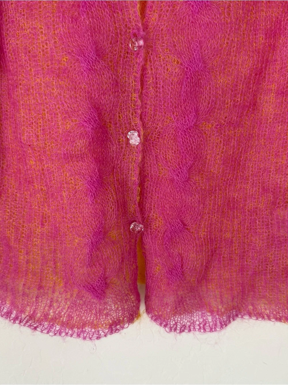 Free People Mohair Cardigan Y2k Double Knit Pink Yellow Sheer